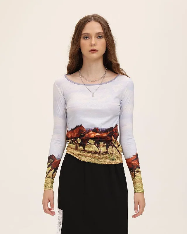 Equestrian Journey Graphic Top Minimalist Women's Casual